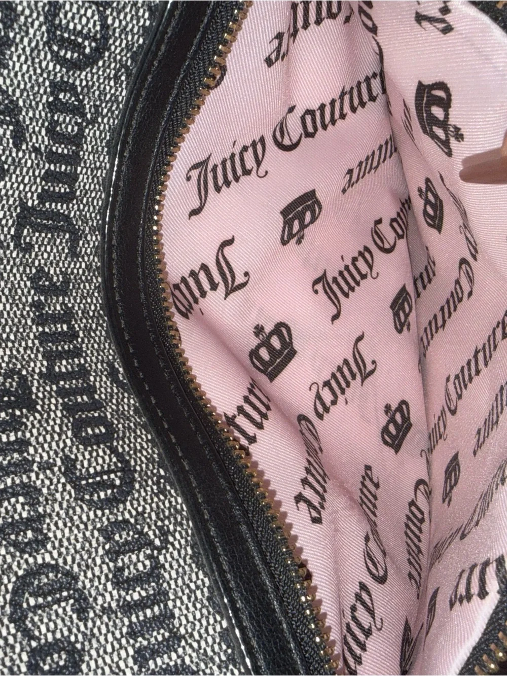 Juicy Couture Black and Gray Logo Tote with Gold Accents